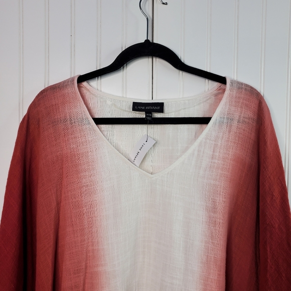 Lane Bryant Red Ombre Ruffle Hem Top Size 26/28 - Picture 4 of 9